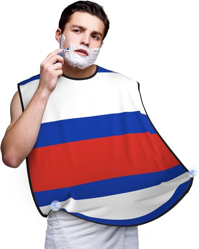 Russian Flag Print Beard Bib Apron For Men, Beard Hair Catcher For Men Shaving Trimming,Beard Cape Cloth, Black