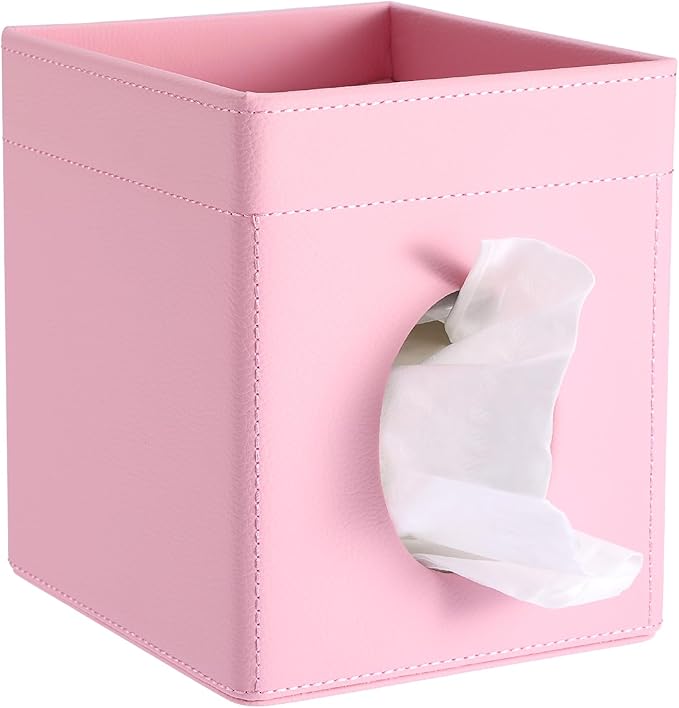 Sumnacon Square Tissue Box Cover with Storage Tray, Decorative Cube Tissue Holder PU Leather Facial Tissues Organizer Stylish Modern Tissue Dispenser for Bathroom Toilet Tank Vanity Dresser Table