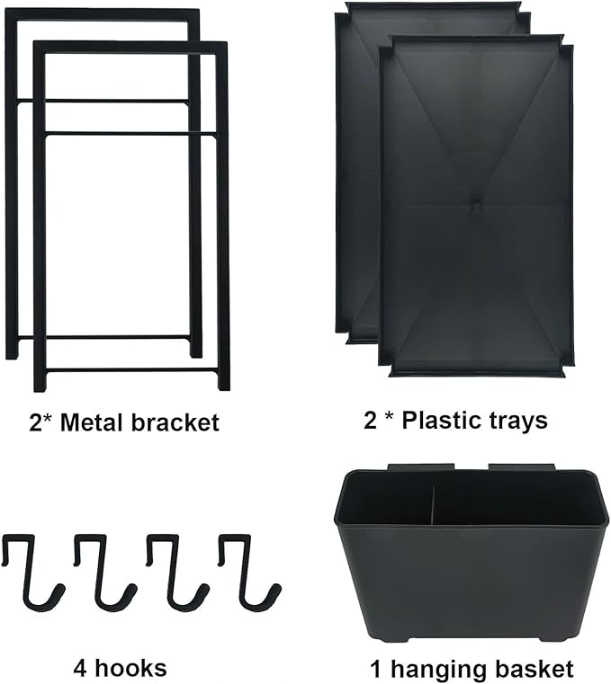 Bathroom Counter Organizer with Basket & Hooks, 2 Tier Bathroom Organizers and Storage for Perfume, Cologne or Spice, Black Countertop Organizer for Vanity, Kitchen, Office or Under Sinks