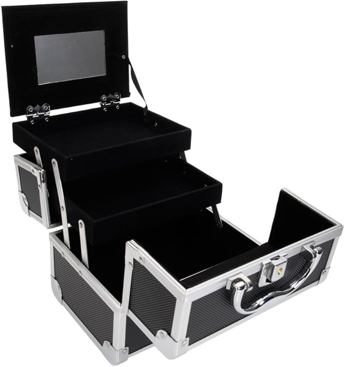Makeup Train Case, Makeup Case Organizer with Mirror, Portable Cosmetic Box Storage with 2 Trays, Make Up Travel Case for Nail Kits Cosmetics Craft Traveling, Gifts for Women and Girls (Black)