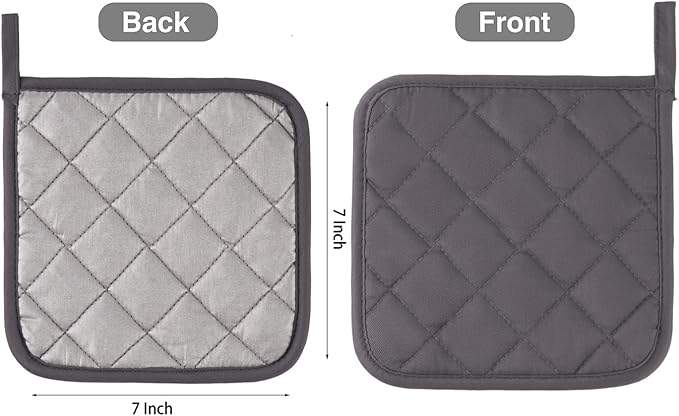Kitchen Pot Holders Set Heat Resistant Pure Cotton Potholders Kit Trivets Large Coasters Hot Pads Terry Pot Holders for Everyday Cooking and Baking by 7 x 7 Inch Set of 6 Grey