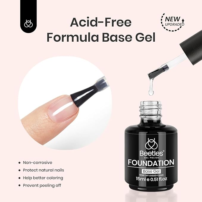 Beetles 3Pcs 15ml Base Gel & No Wipe Top Coat Nail Polish Matte Coat Set, Shine Finish and Long Lasting, Soak Off LED Nail Lamp Art DIY Design Gifts for Women Her
