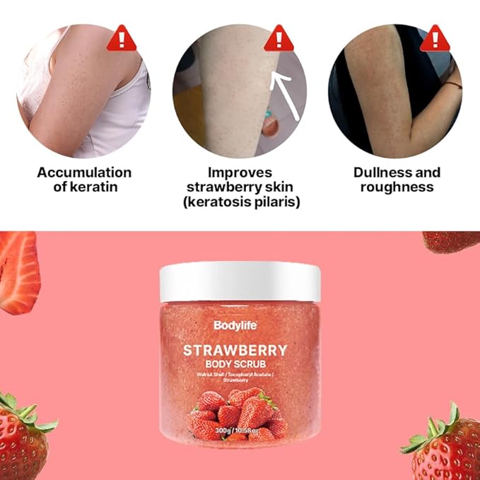 Strawberry Body Polish Removes Dead,for Dry Skin a Soft Hydrated Feel,Smoother, Softer Skin-10.58 oz