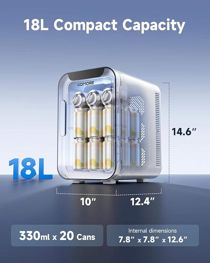 Small Mini Fridge, 18L Portable Tiny Fridge for Skincare, 120V/12V Makeup Refrigerator Mini, Thermoelectric Cooler & Warmer for Drinks, Food, Cosmetics for Office/Dorm/Car/Travel, White