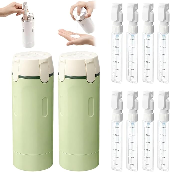 2026 New 4 in 1 Travel Dispenser Bottle, 4 Pack 30ML Travel Bottles for Toiletries, Leak Proof Travel Size Containers, Portable Containers for Shampoo Lotion Conditioner Cream (Green*2)