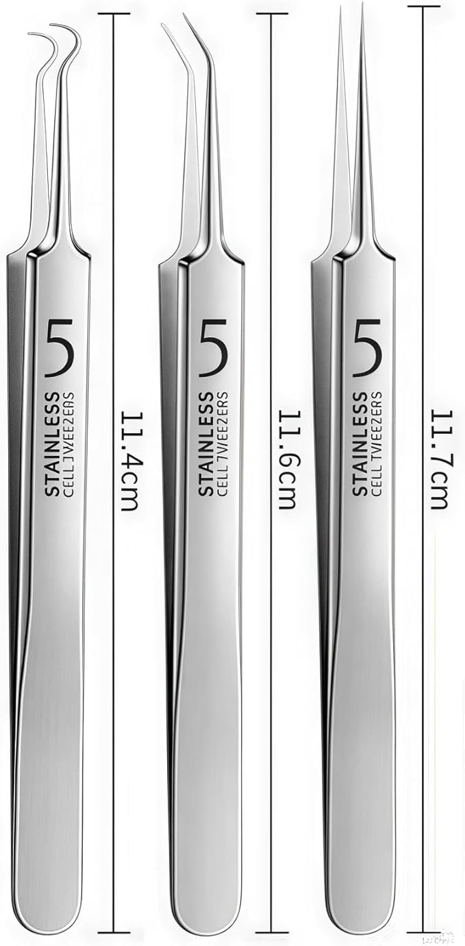 3 Pcs Silver Professional Blackhead Tweezer Professional Facial Blackhead Remover Tweezers Precision Extractor Acne Removal Kit Pimple Popper Tool with Storage Box Skin Care Tools