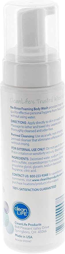 No-Rinse Foaming Body Wash, 8 fl oz (Pack of 24): Waterless, Rinse Free Foam Cleanser Leaves Skin Clean and Moisturized - Effective Perineal Wash Providing Cleansing Foam for Elderly, Adults, Camping