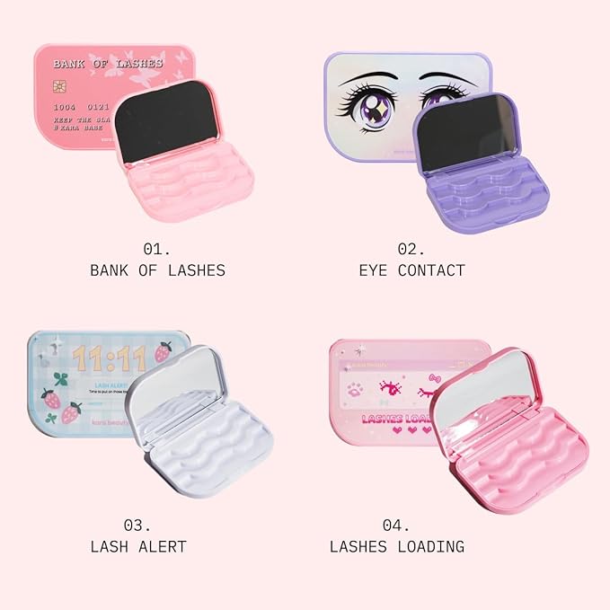 Kara Beauty Lash Case Portable Eyelash Storage Box with Built-In Mirror, Compact Makeup Organizer for Travel, Holds Up to 3 Pairs of Lashes, Cosmetic Case, Makeup Bag & Beauty Accessory (Lash Alert)