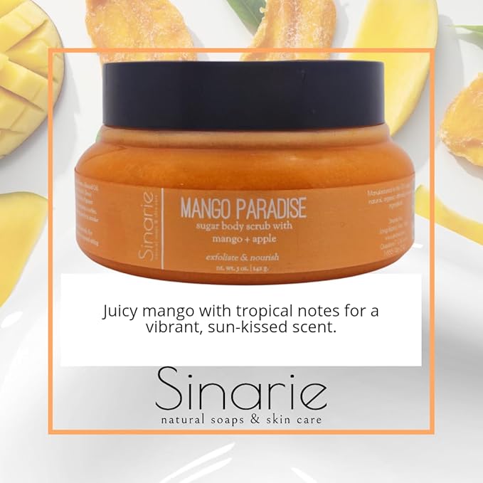 Exfoliating Sugar Scrub for Body – Hydrating Moisturizing Body Polish with Natural Oils – Gentle Spa Skincare for Smooth, Glowing Skin (5 oz., Mango Paradise (Mango))