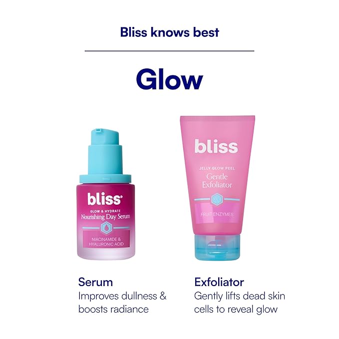 Bliss Glow & Hydrate Serum – Niacinamide + Hyaluronic Acid Face Serum with Vitamin E – Hydrating & Brightening Serum for Dull Skin, Pores & Uneven Tone – Lightweight Daily Skincare, 1 Fl Oz