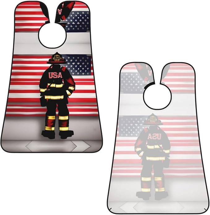 Red Stripe Firefighter Usa Flag Print Beard Bib Apron For Men, Beard Hair Catcher For Men Shaving Trimming,Beard Cape Cloth, Black