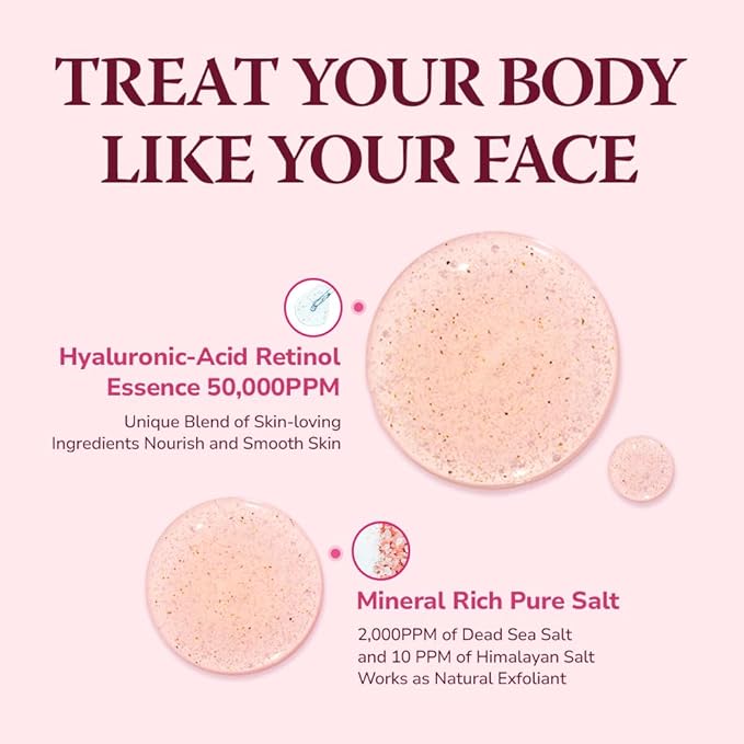 HIMALAYA PINKSALT Daily Scrub & Body Wash - Exfoliating Body Scrub, Dead Sea Salt & Himalayan Pink Salt, Natural Moisturizing Bodywash, Retinol & Hyaluronic Acid Shower Gel, Korean Skincare 14.1oz