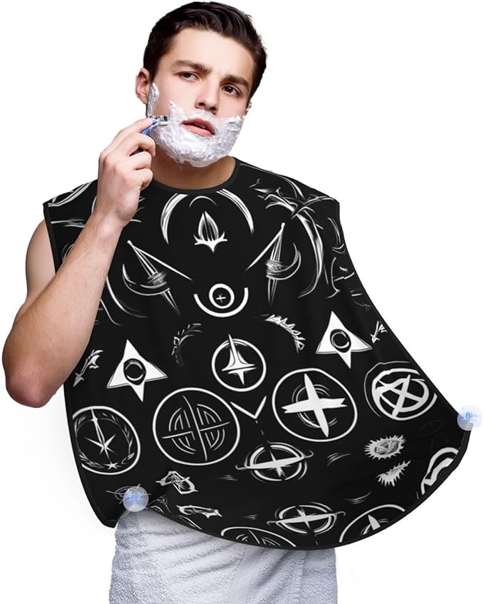 Supernatural Symbols Black Print Beard Bib Apron For Men, Beard Hair Catcher For Men Shaving Trimming,Beard Cape Cloth