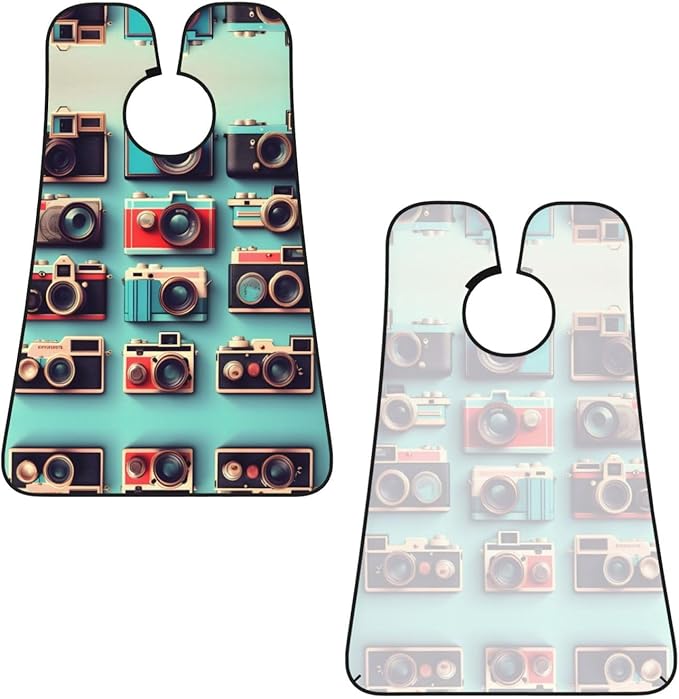 Retro Cool Camera Collection Print Beard Bib Apron For Men, Beard Hair Catcher For Men Shaving Trimming,Beard Cape Cloth, Black