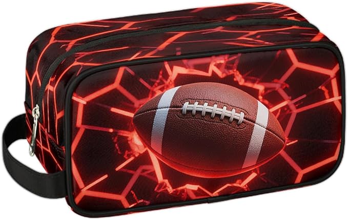 Futuristic Style American Football Toiletry Bag for Men Women, Cosmetic Makeup Bag with Handle, Travel Shaving Kit Organizer, Waterproof Portable Wash Bag for Gym Vacation Camping Sports