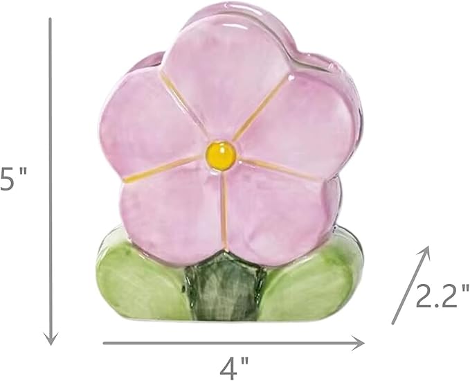 1 PC Flower Makeup Storage Box Ceramic Blossom Five Petals Pen Holder Pen Holder Desktop Storage Box (Purple)
