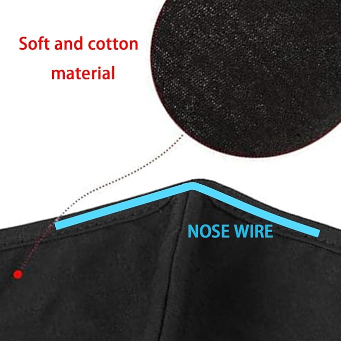 Black Cloth Face Mask 3 Pack,Washable, Reusable and Breathable Face Covering with Nose Wire and Adjustable Ear Protection Loops for Adult & Teens