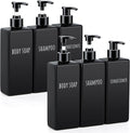 Segbeauty 6pcs 16.9oz Refillable Soap Dispenser Set, Empty Plastic Hand Soap Dispenser, 500ml Square Black Hand Wash Dispensers, Press Pump Shampoo and Conditioner Bottle for Shower Bathroom Kitchen