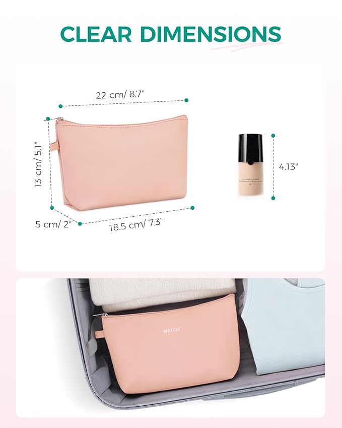 WANDF Cosmetic Bag for Women Makeup bag Organizer Mini Makeup Pouch for Purse Water Resistant Girls Gift(M-Dark Pink)