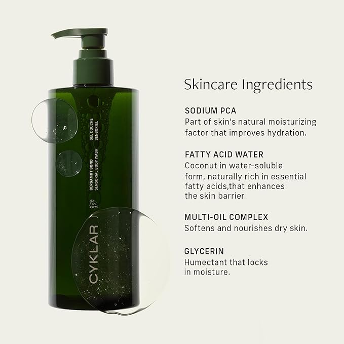 CYKLAR Sensorial Body Wash. Bergamot Bond Hydrating Cleanser with Moisture Locking Multi-Oil Complex, Sodium PCA and Glycerin. Nourishing Shower Gel for Women and Men, 16.5 Fl Oz Luxury Bodywash