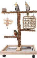 Natural Wood Parrot Stand - Ideal Toy & Accessory for Parakeets, Canaries, Cockatiels, Conure, Lovebirds - Bird Perch Stand with Removable Tray Climbing Net Chewing Toys- Perfect Pet Birds Playstand