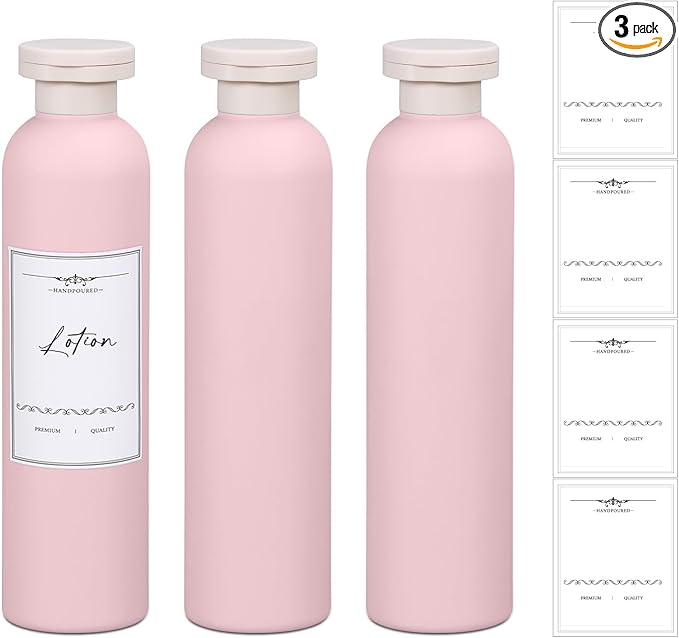 8.8oz Travel Essentials Shampoo Bottles for Toiletries,Empty Plastic Squeeze Bottles with Flip Cap for Toiletries Travel Size Shampoo and Conditioner (3 pack, pink)