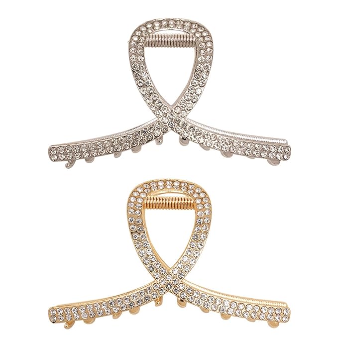 2 Pcs Medium Rhinestone Claw Clips For Women, Gold and Sliver Metal Elegant Hair Clip For Thick Hair, Girls Decorative Sparkly Dressy Hair Clips (Style 1)