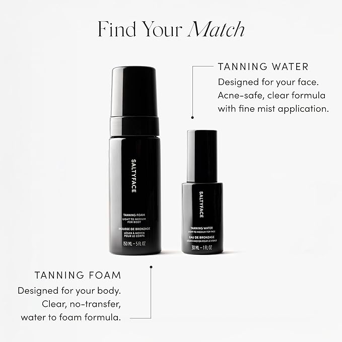 SALTYFACE - Tanning Water (Medium to Dark) - Self Tanner for Face, Neck, Ears, Chest - No Color Transfer - Oil Free, Fragrance Free - Streak-Free, Non-Clogging - Vegan Skin Care - 1 FL OZ (30 ML)