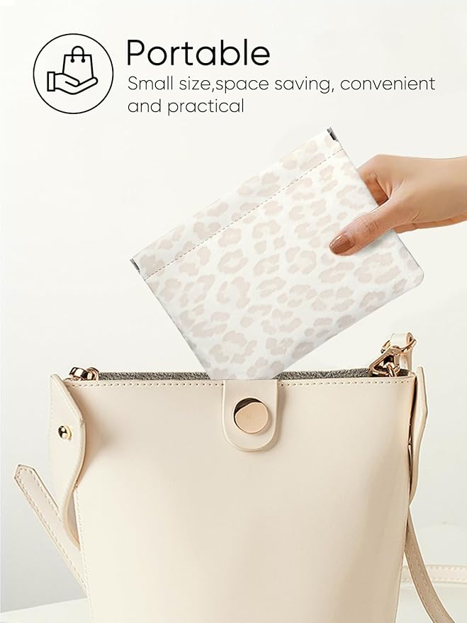 Leopard Leather Small Makeup Pouch for Women,Cosmetic Accessories,Waterproof and Portable Cosmetic Bag,Self-closing, No Zipper, Aesthetic Storage Pouch,Lipstick for Purse,Light Yellow