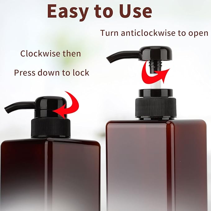 450ml (15.2oz) Pump Bottle Dispenser Jansburg 2Pack Refillable Square Plastic Lotion Dispenser Empty Lotion Pump Bottle for Essential Oil Soap Lotion Shampoo, Bathroom/Kitchen/Travel Amber