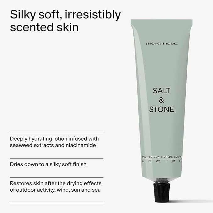 Salt & Stone Body Lotion for Women & Men | Bergamot & Hinoki | Hydrates, Nourishes & Softens Skin | Restores Dry Skin | Fast-Absorbing | Cruelty-Free & Vegan | 3.4 fl oz