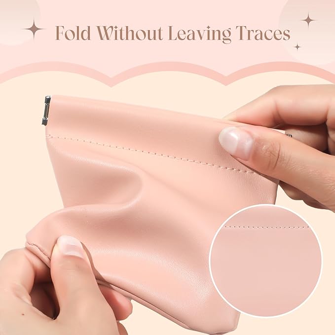ISKYBOB 4Pcs Small Makeup Bag for Purse, 4.7in Pocket Cosmetic Bag Organizers, Waterproof PU Leather Pouches for Purse, Portable Squeeze Coin Purse for Women Mini Travel Jewelry Storage Pouch (Summer)