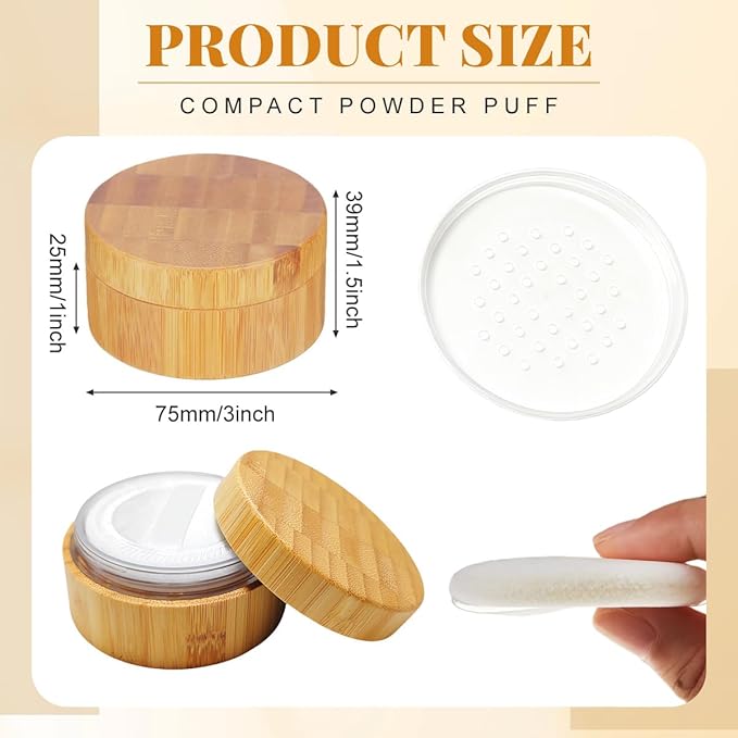 1Pk (30ml/1oz) Bamboo Empty Loose Powder Puff Case Container With Soft Sponge Puff and Sifter Lids Refillable Face and Baby Skin Care Talcum Powder Storage Holder For Travel Home Daily Use