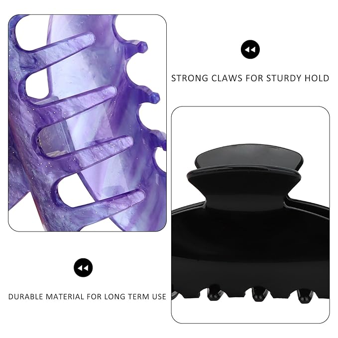 2 Pack Hair Claw Clips for Women, Acrylic Claw Clips for Thick Hair Non-slip Clip for Hair, Large Claws Hair Accessories for Women (Black & Purple)