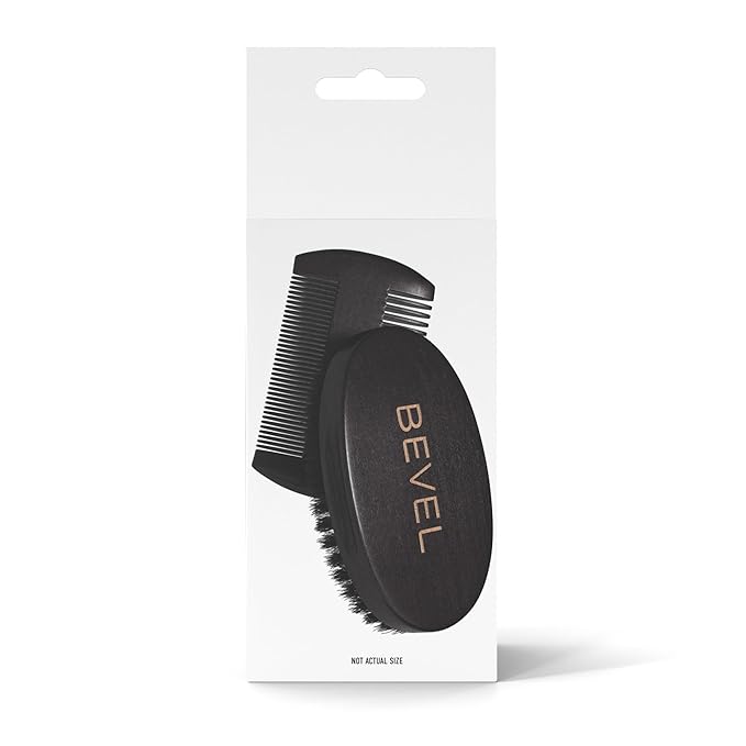 Bevel Beard Brush and Comb Set for Men – Natural Boar Bristle Brush & Pearwood Comb with Travel Pouch – Beard Grooming Kit for Shaping, Soften & Detangling Mustaches