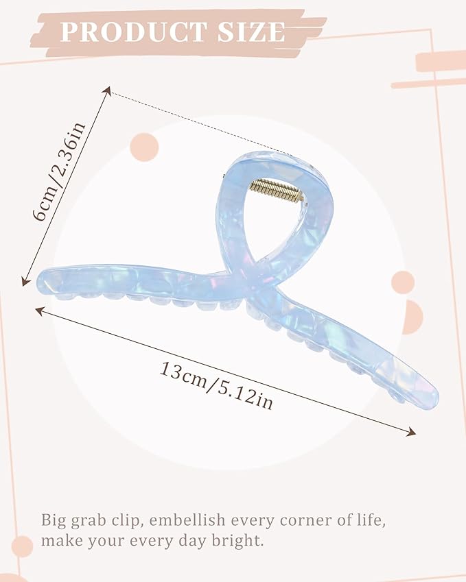 Molans 5Inch Large Hair Claw Clips 4 PCS for Women - Acrylic Hair Accessories for Thick Hair and Long Hair, Big Strong Durable Hair Applique, Oversized Non-slip Rectangle Butterfly Jaw Hair Clips