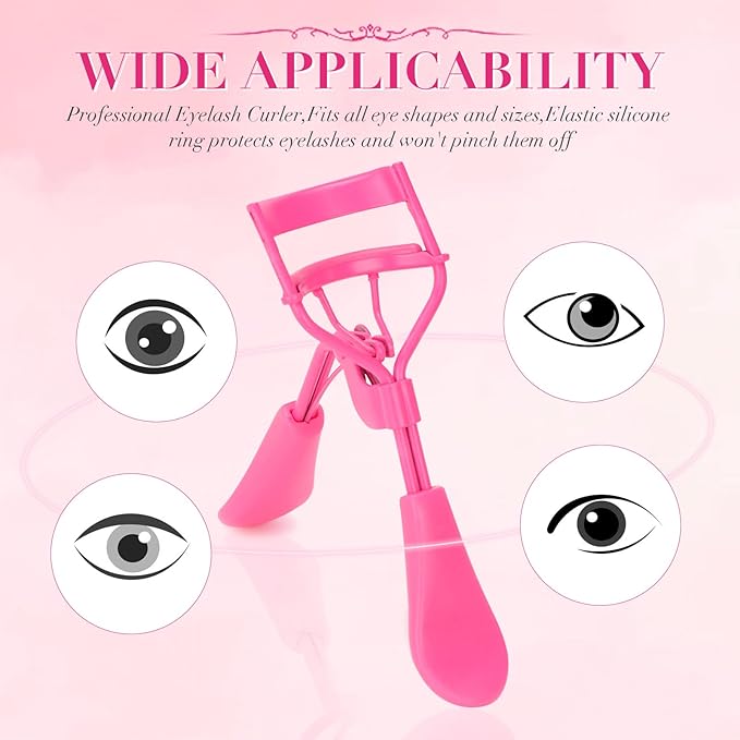 Eyelash Curler with Pads, Lash Curler with 10 Extra Silicone Replacement Pads, Comfortable Grip for Effortless Curling – Eyelashes for The Perfect Eye Contour (Light Pink)