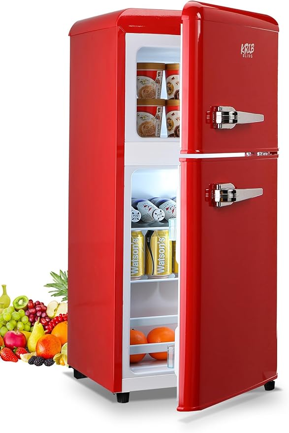 Mini Fridge With Freezer,Refrigerator With 2 Doors,7- Level Adjustable Thermostat, Removable Glass Shelves For Bedroom, Office, Kitchen, Apartment, Dorm, 3.5 Cu. Ft Red