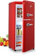 Mini Fridge With Freezer,Refrigerator With 2 Doors,7- Level Adjustable Thermostat, Removable Glass Shelves For Bedroom, Office, Kitchen, Apartment, Dorm, 3.5 Cu. Ft Red