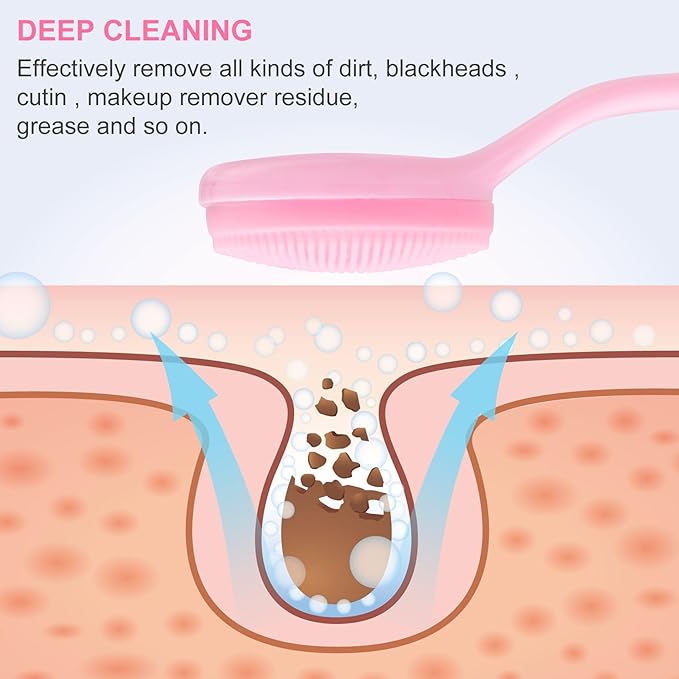Silicone Manual Facial Cleansing Brush, Skin Friendly Waterproof Face Cleaning Scrubber Exfoliator Cleanser for Blackheads Whiteheads Makeup Residues Removal- Pink
