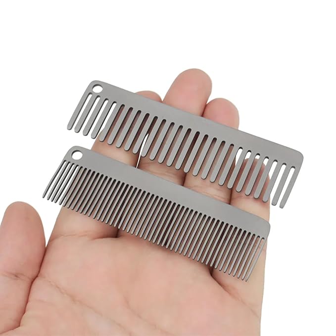 Pure Titanium Hair Comb for Men and Women - Wide Tooth Comb for Curls, Anti-Static Brush with Satin Finish, Compact Pocket Grooming Brush for Travel and Daily Carry