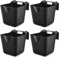 4 Pack 15 Quart Horse Feeders for Stall Hook Over Hanging Fence Hay Feeder Mountable Livestock Plastic Feed Bucket for Farm Stalls Pasture, Stable to Feed Horses Sheep Cattle Cows Etc(Black)