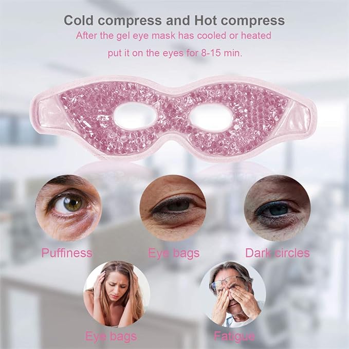 Cooling Gel Eye Mask with Eye Holes, 2 PCS Cold Eye Packs for Puffiness & Swelling, Reusable Hot Cold Compress Heat Ice Gel Pack, Purple and Pink