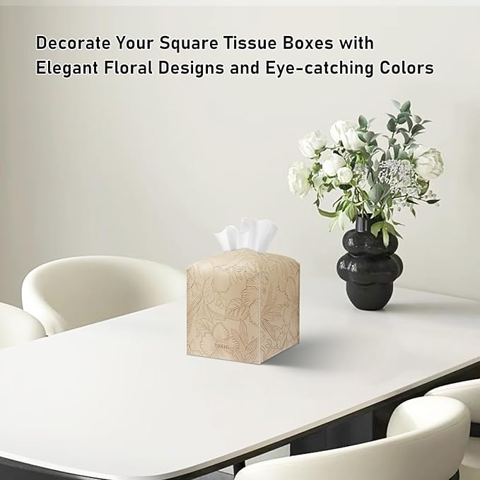 Tissue Box Holder Cover Square Tissue Cube Cover PU Leather Tissue Organizer with Bottom Belt for Bathroom, Tabletop, Kitchen, Night Stands, Office, Home, Car (2, SoftBeige)