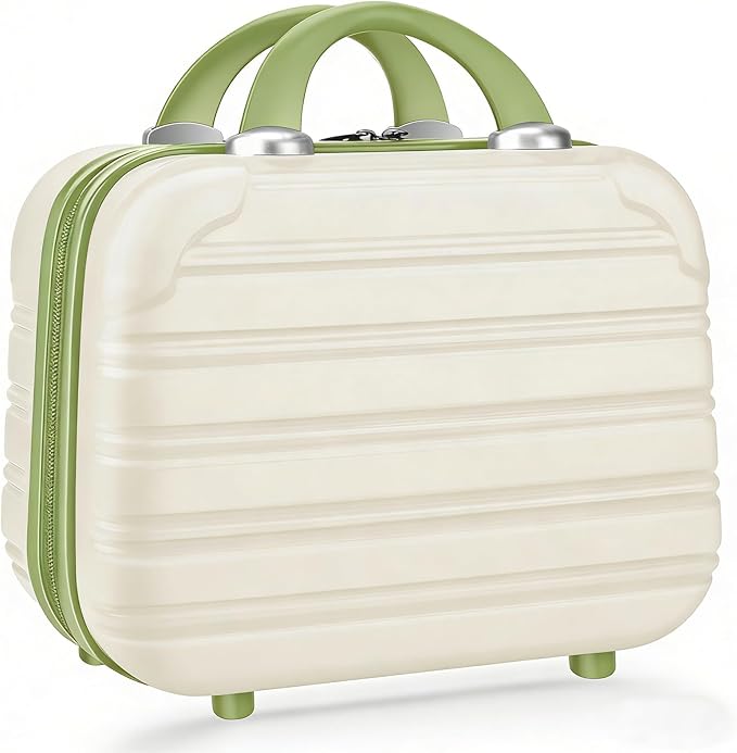 14 Inch Hard Makeup Train Case PC ABS Portable Cosmetic Travel Case Mini Suitcase Organizer for Make up Toiletries Toys Clothes Storage with Handle Elastic Strap