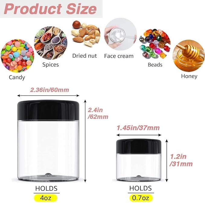 12 Pack 4 oz Small Plastic Containers with Lids+12 Pack 20g/20ml Cosmetic Sample Jar - for Lip Scrub, Body Butters, Cream, Slime, Craft Storage