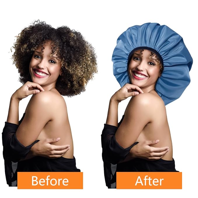 Auban Extra Large Shower Cap, Double-Layer Waterproof Reusable Satin Lining XL Shower Bonnet for Women Long Hair, Braids, Locs, perms