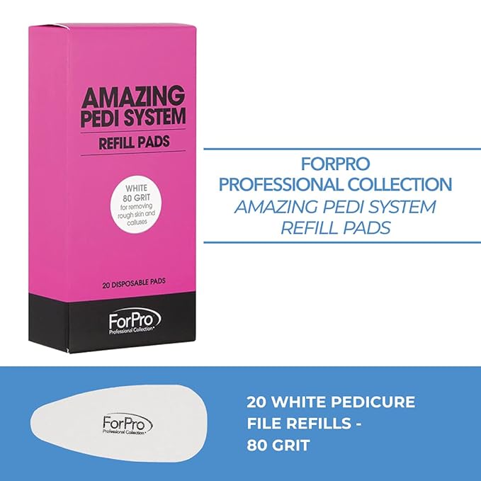ForPro Professional Collection Amazing Pedi System Refill Strips, White, 80 Grit, Pedicure File Refills, 5” L x 2.5” W, 20-Count