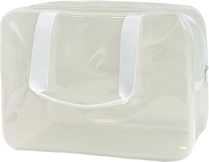 PVC Clear Pure Color Transparent Large Zipper Cosmetic Pouch Travel Makeup Cosmetic Bag with Handle for Travel Bathroom Toiletry Organizer (A23014-101-44)