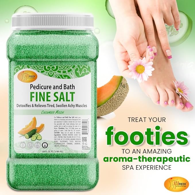 SPA REDI - Detox Foot Soak Pedicure and Bath Fine Salt, Cucumber and Melon, 128 Oz - Made with Dead Sea Salts, Argan Oil, Coconut Oil, and Essential Oil - Hydrates, Softens and Moisturizes